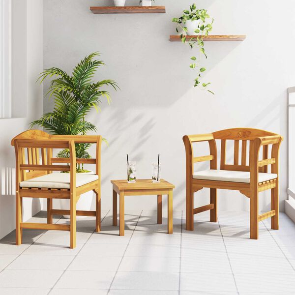 vidaXL Set de Mobilier cu pernă 3 pcs natural Lemn Solid de Acacia