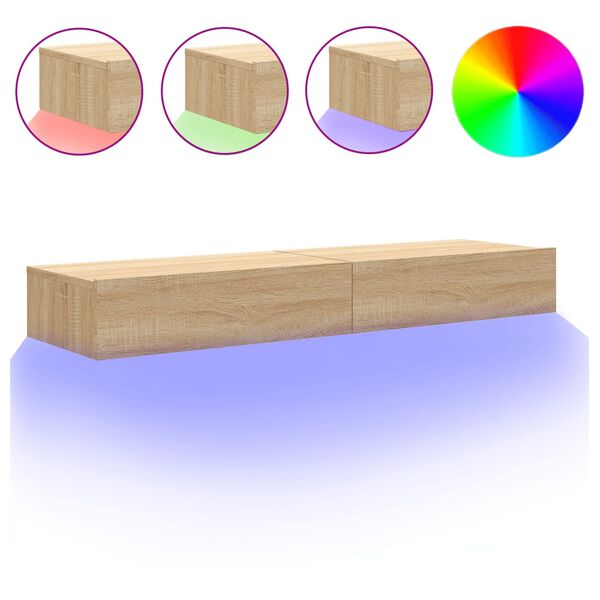 vidaXL Comode TV cu lumini LED, 2 buc., stejar sonoma, 60x35x15,5 cm