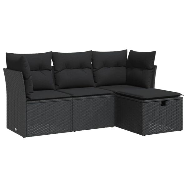 vidaXL Set mobilier de grădină cu perne, 4 piese, negru, poliratan