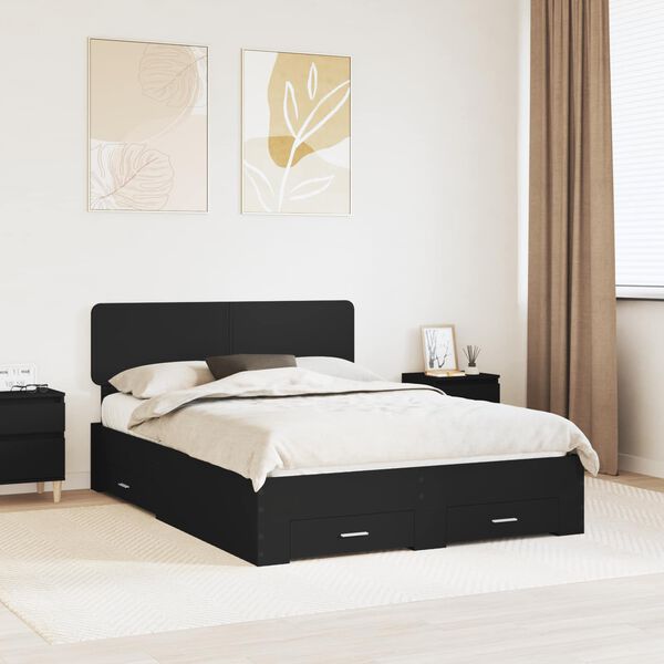 vidaXL Cadru de pat cu headboard Negru 140 x 190 cm Lemn compozit