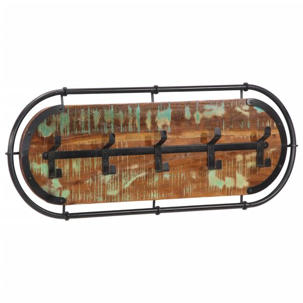 vidaXL Cuier haine montat pe perete cu 5 c&acirc;rlige, lemn masiv reciclat