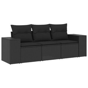 vidaXL Set mobilier de grădină cu perne, 3 piese, negru, poliratan
