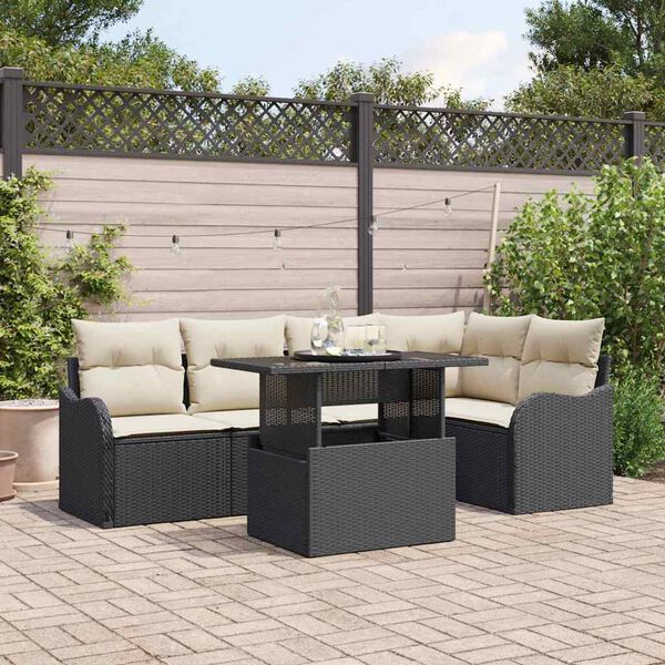 vidaXL Set de canapele pentru grădină cu pernă 6 pcs Negru Rattan poli