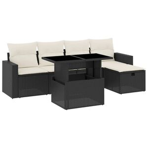 vidaXL Set mobilier de grădină cu perne, 6 piese, negru, poliratan