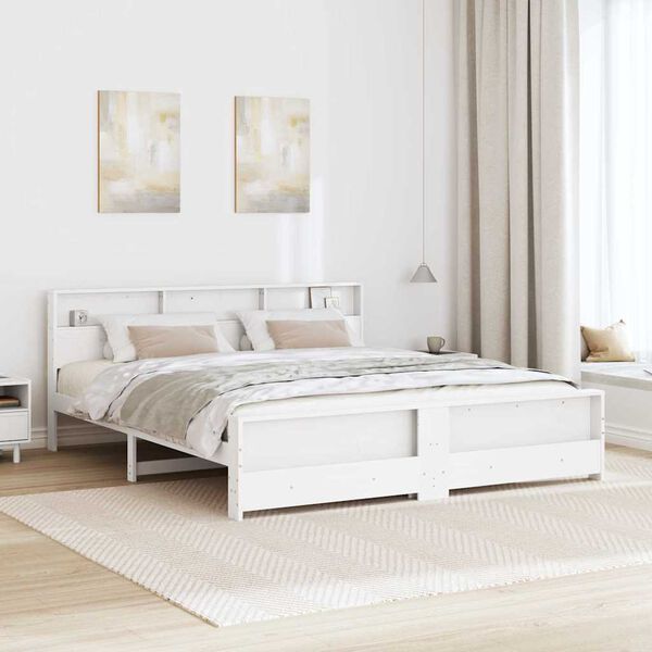 vidaXL Cadru de pat cu headboard Alb 180 x 200 cm Lemn compozit