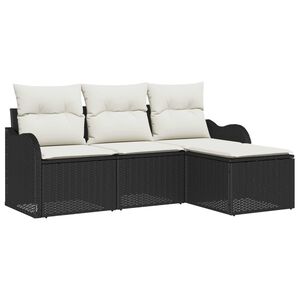 vidaXL Set de canapele pentru grădină cu pernă 4 pcs Negru Rattan poli