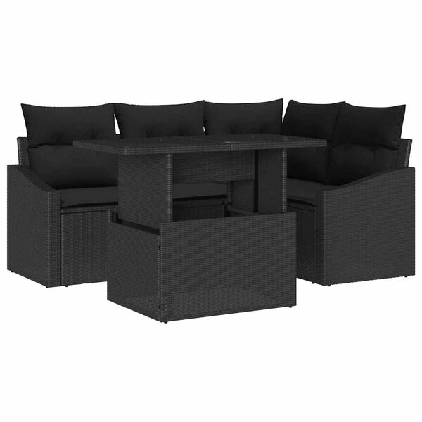 vidaXL Set de canapele pentru grădină cu pernă 5 pcs Negru poliratan