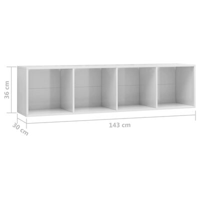 vidaXL Bibliotecă/Comodă TV, alb extralucios, 143x30x36 cm