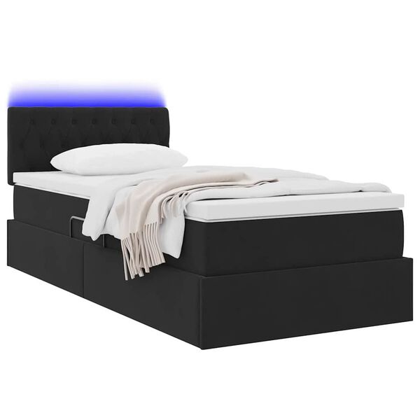 vidaXL Pat cu saltea și LED cu saltea cu led Negru 90 x 190 cm Catifea