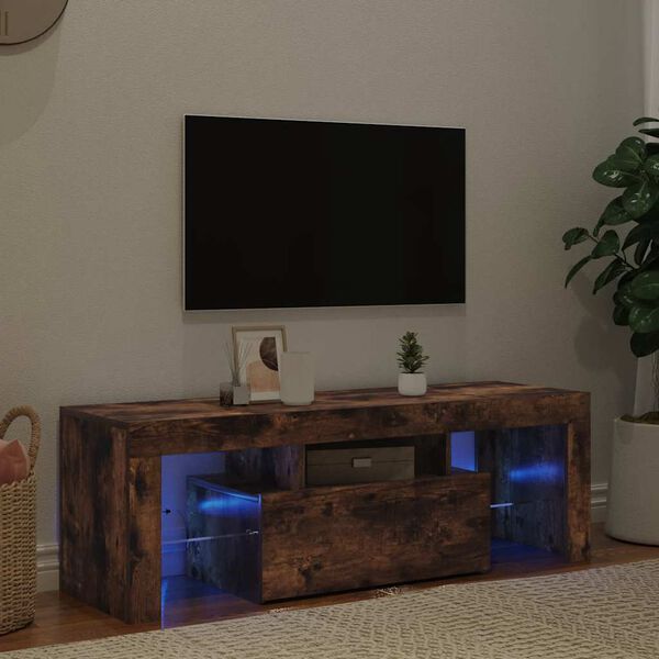 vidaXL Comodă TV cu lumini LED, stejar fumuriu, 120x35x40 cm