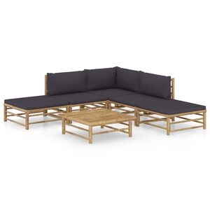 vidaXL Set mobilier de grădină cu perne gri &icirc;nchis, 6 piese, bambus