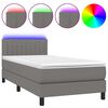 vidaXL Pat cu arcuri, saltea și LED, gri &icirc;nchis, 80x200 cm, textil