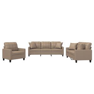 vidaXL Set de canapele cu perne, 3 piese, cappuccino, piele ecologică