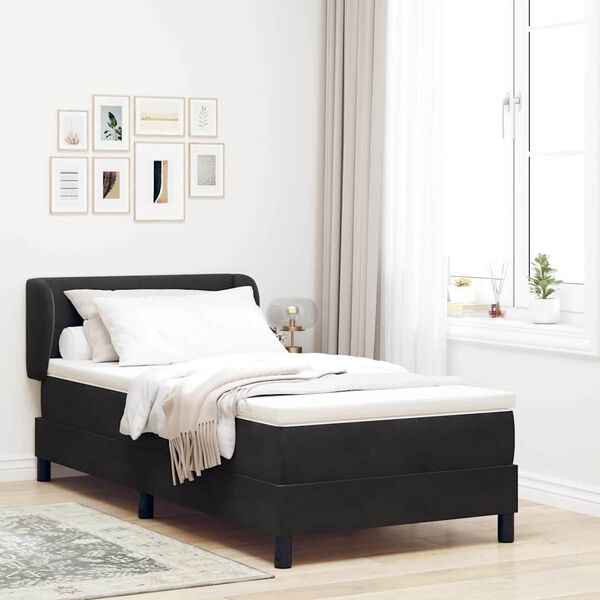 vidaXL Pat cu arcuri cu saltea cu headboard Negru 90 x 200 cm Catifea
