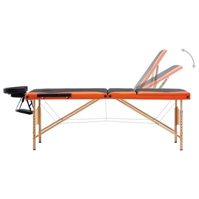 vidaXL Masă de masaj pliabilă, 3 zone, negru și portocaliu, lemn