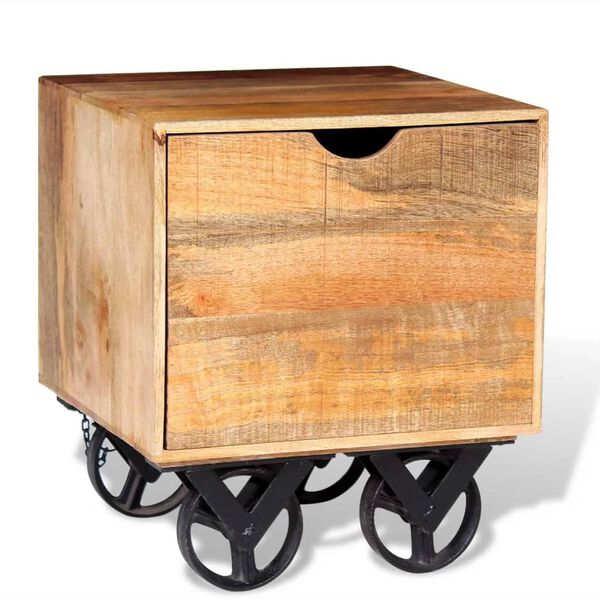 vidaXL Masă laterală cu sertar și roți, lemn de mango 40 x 40 x 45 cm