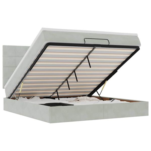 vidaXL Cadru de pat otoman cu saltele Gri deschis 180x200cm catifea