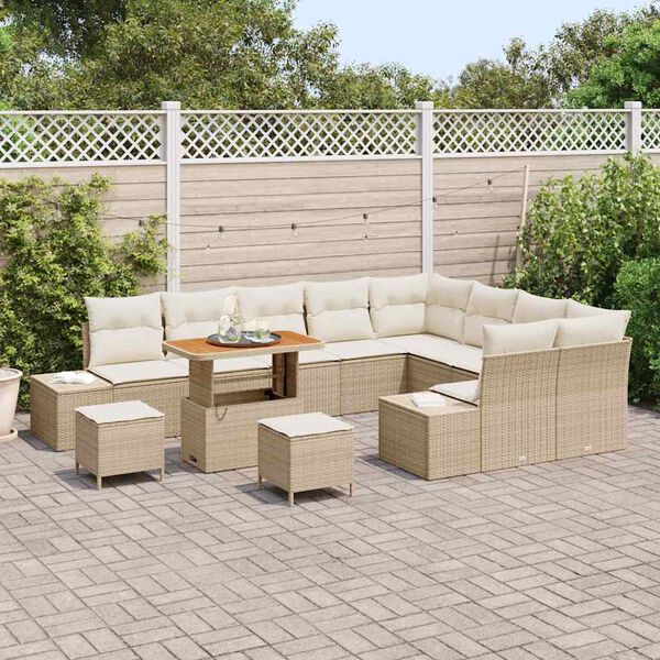 vidaXL Set de canapele pentru grădină cu pernă 12 pcs Bej Rattan poli