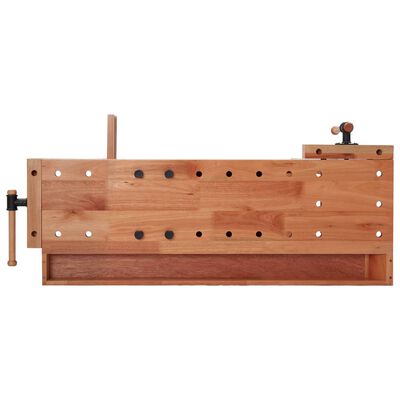 vidaXL Banc de lucru tâmplărie cu sertar, 2 menghine, lemn esență tare