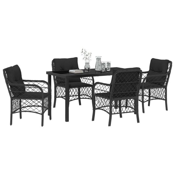 vidaXL Set de masă pentru grădină cu pernă 5 pcs Negru poliratan