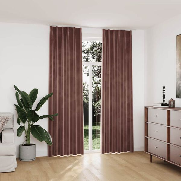 vidaXL Draperii opace 2 buc. roz antichizat 140x245 cm catifea c&acirc;rlige