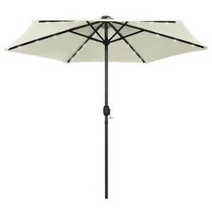 vidaXL Umbrelă de soare cu LED-uri, st&acirc;lp aluminiu, alb nisipiu, 270cm