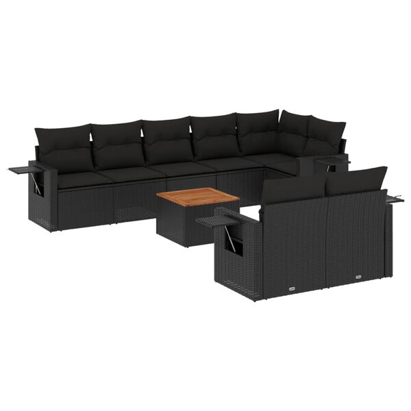vidaXL Set mobilier de grădină cu perne, 9 piese, negru, poliratan