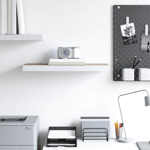 vidaXL Raft de perete suspendat, alb și stejar, 60x23,5x3,8 cm, MDF