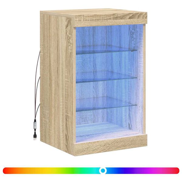 vidaXL Servantă cu lumini LED, stejar sonoma, 41x37x67 cm