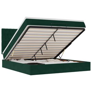 vidaXL Cadru de pat otoman cu saltele Verde &icirc;nchis 160x200cm catifea