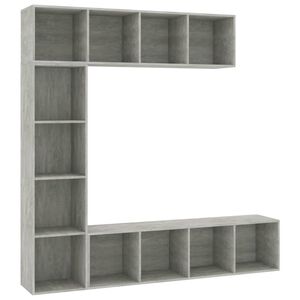 vidaXL Set bibliotecă/comodă TV, 3 piese, gri beton, 180x30x180 cm