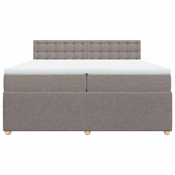 vidaXL Pat box spring cu saltea, gri taupe, 200x200 cm, textil