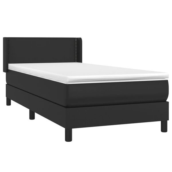 vidaXL Pat box spring cu saltea, negru, 90x200 cm, piele ecologică