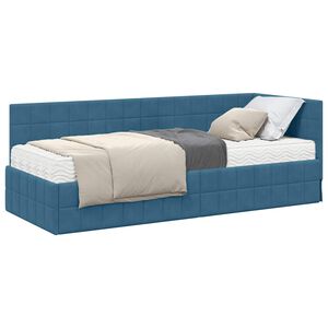 vidaXL Cadru de pat colțar cu saltea Manual 2 pcs albastru Catifea