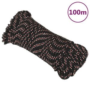 vidaXL Fr&acirc;nghie de barcă, negru, 3 mm, 100 m, polipropilenă