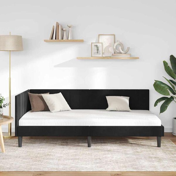 vidaXL Cadru de pat colțar cu headboard Negru 100 cm x 200 cm Catifea