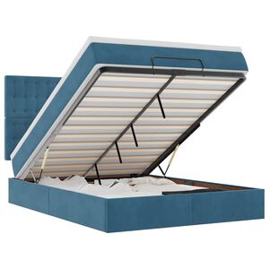 vidaXL Cadru pat otoman cu saltele Albastru &icirc;nchis 140x190cm catifea