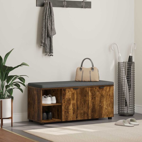 vidaXL Bancă pentru hol cu pernă Stejar fumuriu 100 x 38 x 46 cm