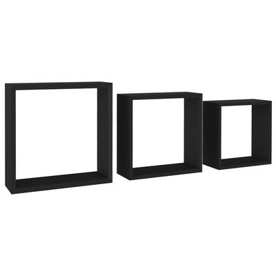 vidaXL Rafturi cub de perete, 3 buc., negru, MDF