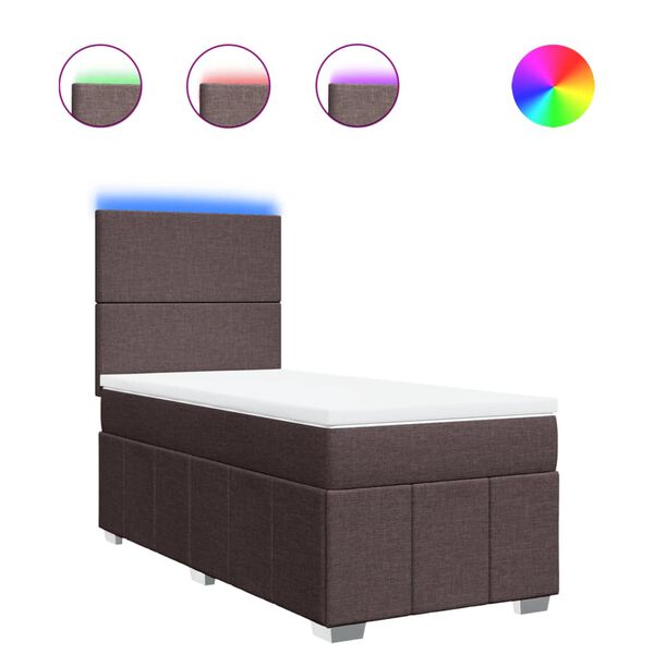 vidaXL Pat box spring cu saltea, maro &icirc;nchis, 90x190 cm, textil