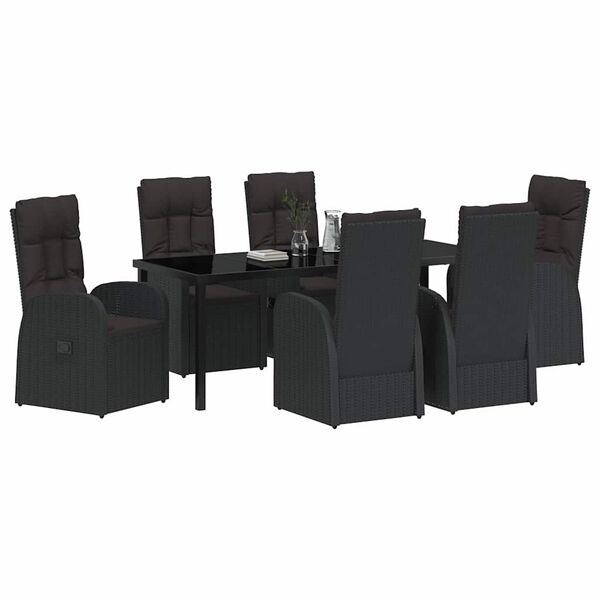 vidaXL Set de masă pentru grădină cu pernă 7 pcs Negru poliratan
