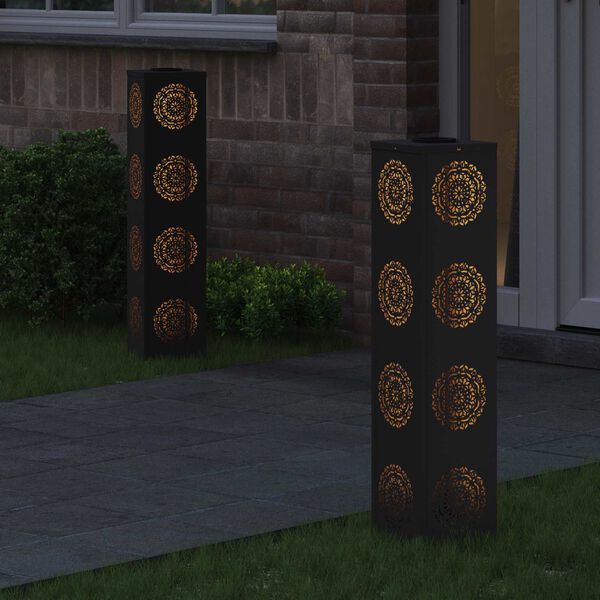 vidaXL Lumină LED Solară pentru Alei 2 pcs Negru Oțel laminat la rece