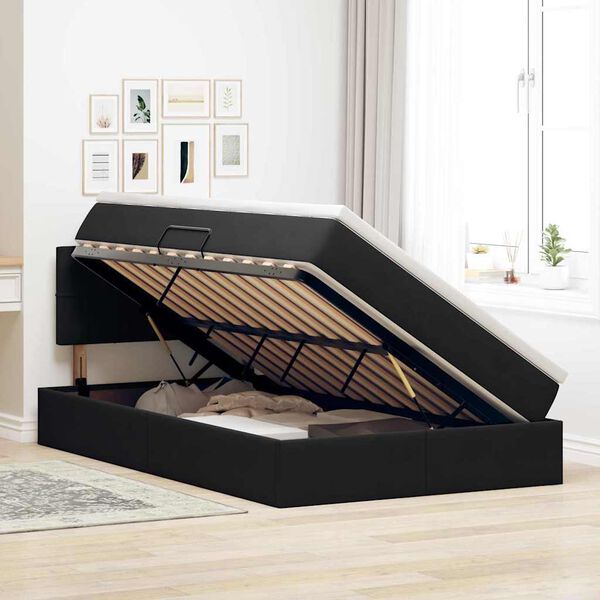 vidaXL Pat cu storage cu saltea Negru 120 x 190 cm Catifea