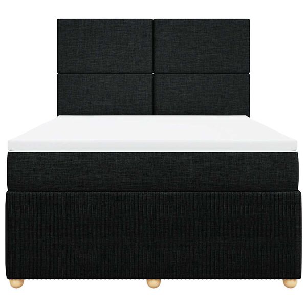 vidaXL Pat box spring cu saltea, negru, 140x200 cm, textil