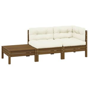 vidaXL Set mobilier grădină cu perne crem, 3 piese, lemn masiv de pin