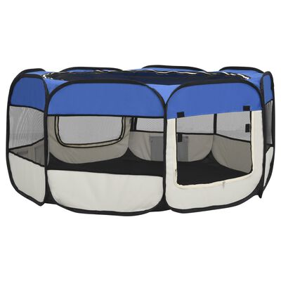 vidaXL Țarc câini pliabil cu sac de transport, albastru, 145x145x61 cm