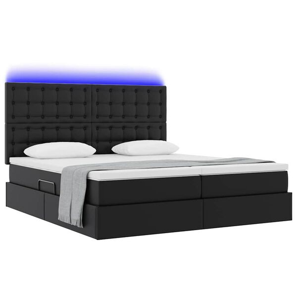 vidaXL Pat cu saltea și LED Negru 200 x 200 cm Piele artificială