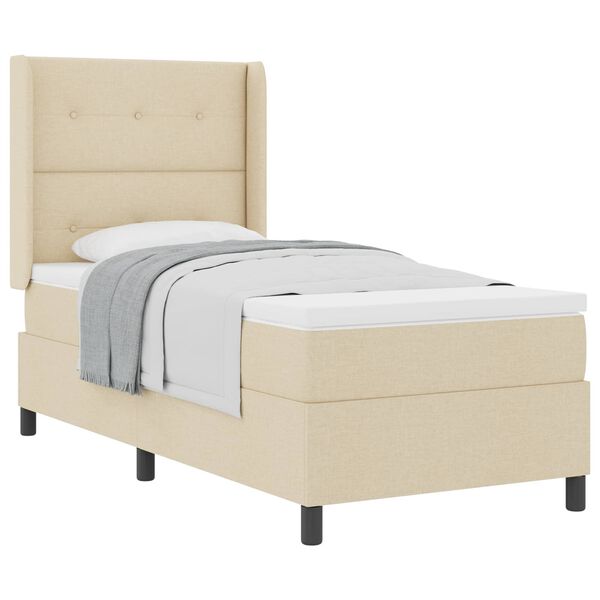 vidaXL Pat cu arcuri cu saltea cu headboard Crem 200 x 100 cm țesătură