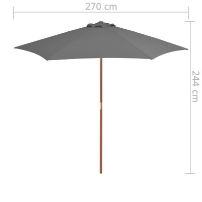 vidaXL Umbrelă de soare de exterior, stâlp din lemn, antracit, 270 cm