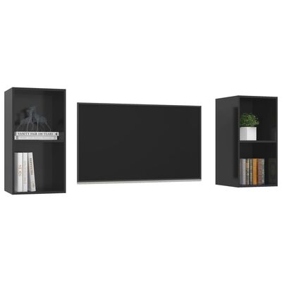 vidaXL Dulapuri TV montaj pe perete, 2 buc., negru extralucios, PAL